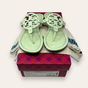 Tory Burch Patent Leather Miller Sandal Meadow Mist Pastel Green 7 Women’s